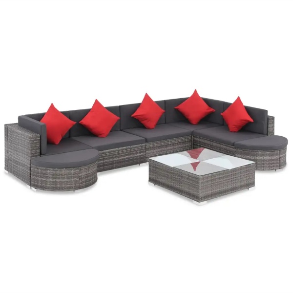 Set Mobilier De Grădină Cu Perne 8 Piese Gri Poliratan 44424